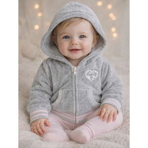 GUCCI BABY Gray and Pink Velour Hoodie Jacket 9/12 MONTHS with COA Retail$395